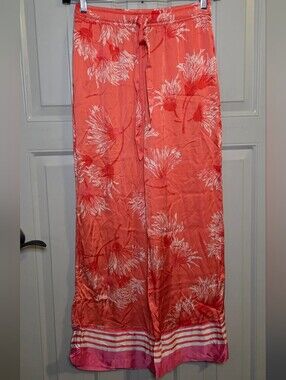 Anthropologie - Bright Orange Floral Elastic Waist Wide-Leg Pants